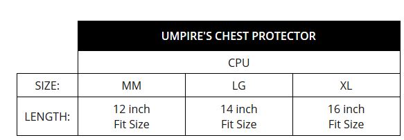 Umpire Chest Protector Size Chart